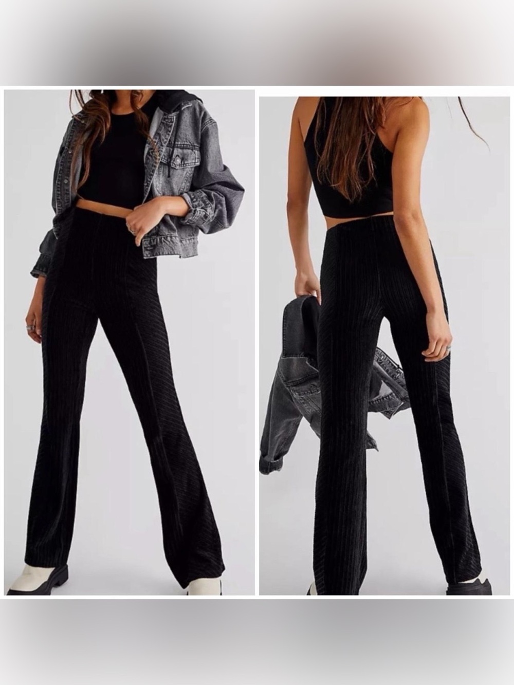 Free People Black Ribbed Velvet Flare Pants